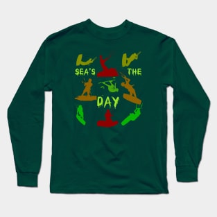 Kitesurfer Silhouette Pattern With Seas The Day Quote Long Sleeve T-Shirt